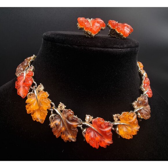 Vintage Lisner 1950s Autumn Leaf Necklace & Earrings Set - Picture 3 of 5
